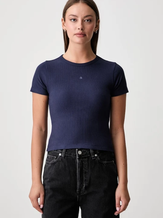 Zdjęcie produktu Scotch & Soda crop top damski bawełniany z elastanem granatowy