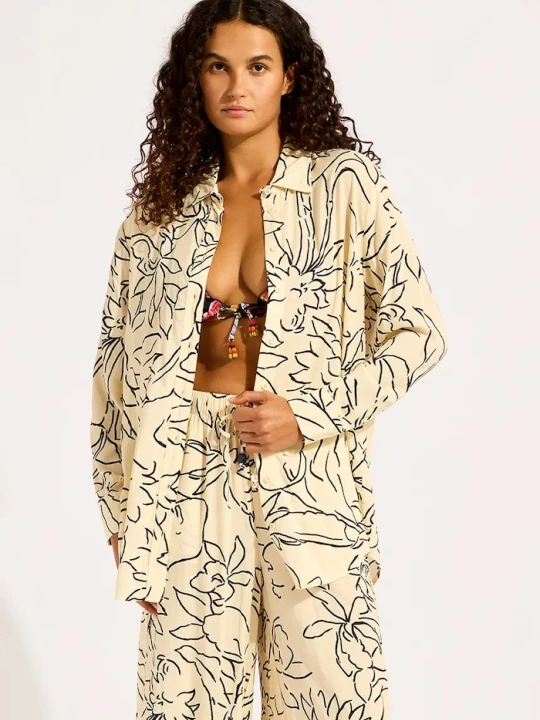 Zdjęcie produktu Seafolly koszula damska z wiskozy Long Sleeve Shirt beżowy