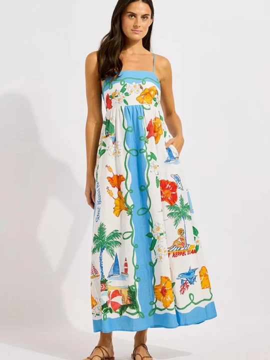 Zdjęcie produktu Seafolly sukienka letnia z lnem Maxi niebieski