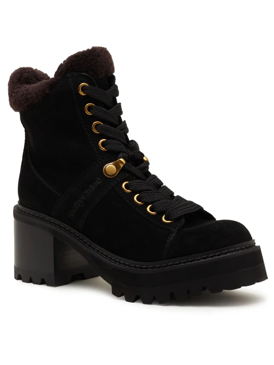 Zdjęcie produktu See By Chloé Botki na słupku | shearling | zamsz | z dodatkiem wełny czarny