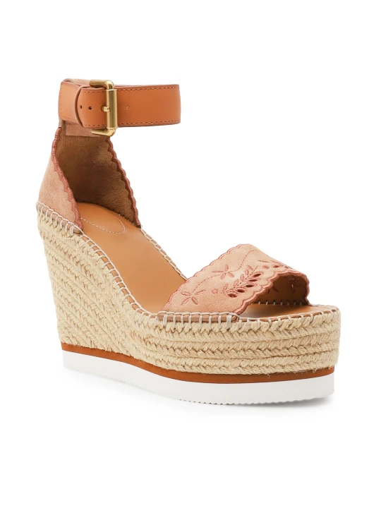Zdjęcie produktu See By Chloé Skórzane koturny GLYN EMBROIDERY brązowy