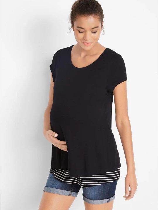 Zdjęcie produktu Shirt 2 w 1 ciążowy i do karmienia, z wiskozy BonPrix czarny