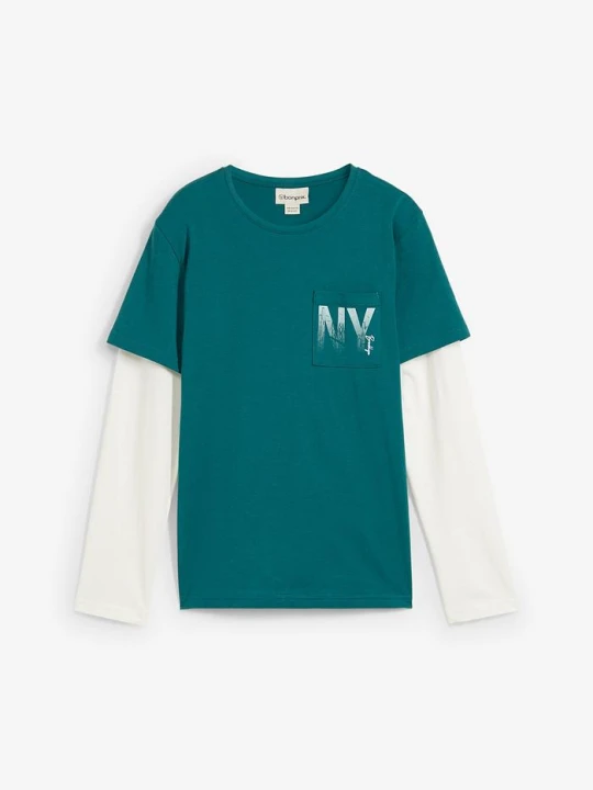 Zdjęcie produktu Shirt 2 w 1, długi rękaw, z czystej bawełny BonPrix niebieski