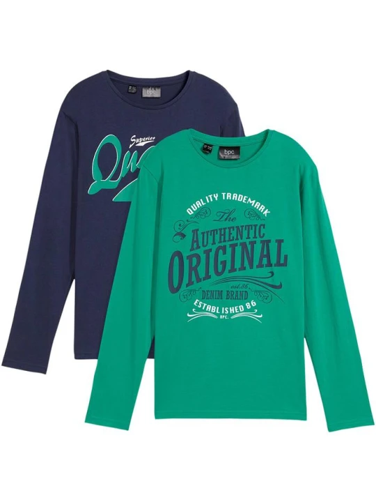 Zdjęcie produktu T-shirt chłopięcy z długim rękawem, z bawełny organicznej (2 szt.) BonPrix niebieski