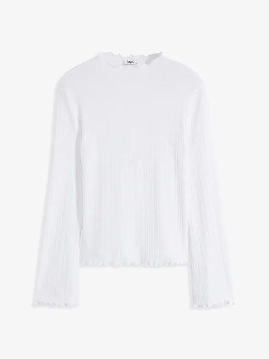 Zdjęcie produktu Shirt w prążek, z długim rękawem BonPrix biały