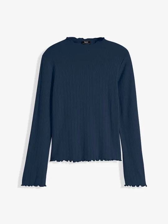 Zdjęcie produktu Shirt w prążek, z długim rękawem BonPrix niebieski