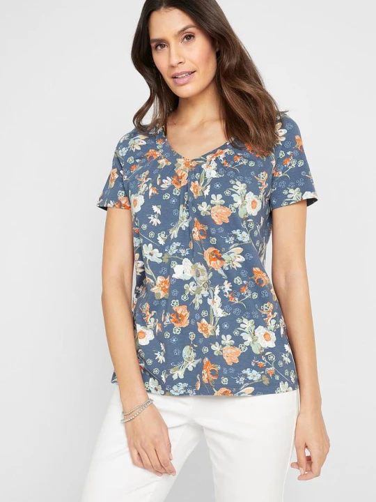Zdjęcie produktu Shirt z bawełny organicznej z nadrukiem, krótki rękaw BonPrix niebieski