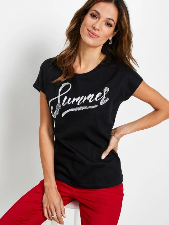 Zdjęcie produktu Shirt z cekinami BonPrix czarny