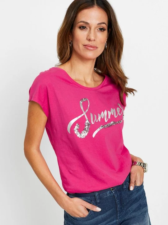 Zdjęcie produktu Shirt z cekinami BonPrix różowy