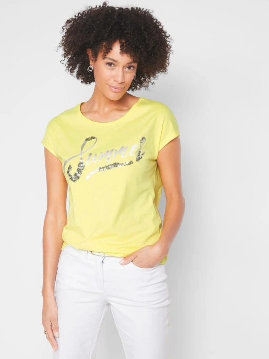 Zdjęcie produktu Shirt z cekinami BonPrix żółty