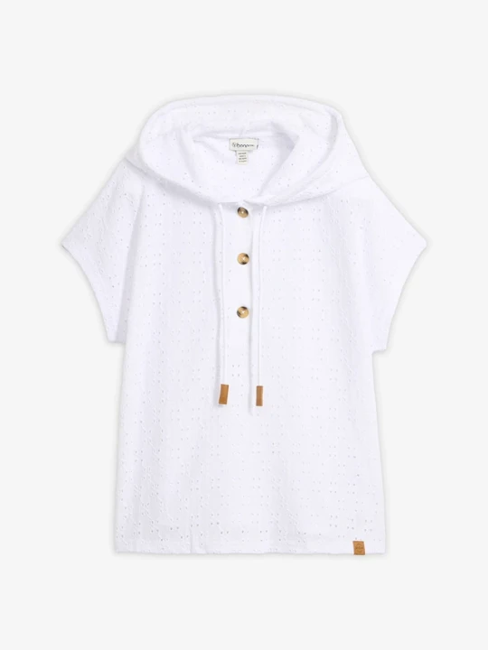 Zdjęcie produktu Shirt z dekoltem henley i kapturem BonPrix biały