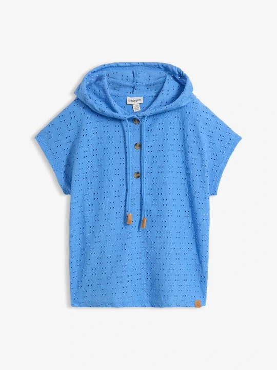 Zdjęcie produktu Shirt z dekoltem henley i kapturem BonPrix niebieski