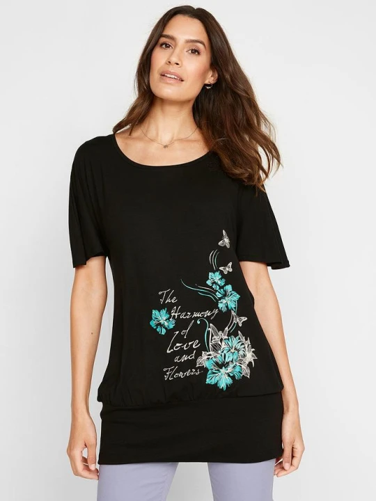 Zdjęcie produktu Shirt z dekoltem w łódkę, krótki rękaw BonPrix czarny