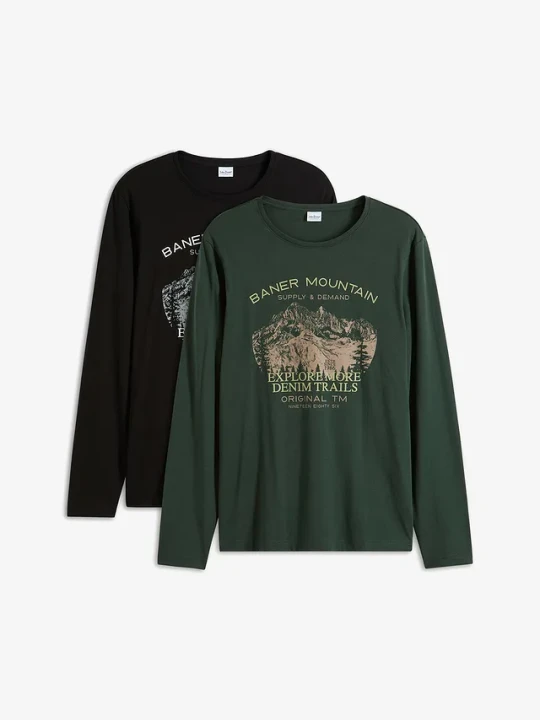 Zdjęcie produktu Shirt z długim rękawem (2 szt.) BonPrix zielony