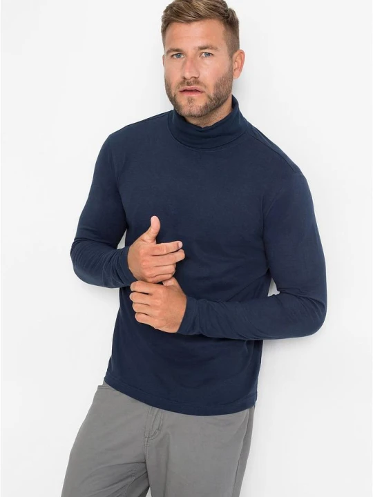 Zdjęcie produktu Shirt z długim rękawem i golfem, z czystej bawełny BonPrix niebieski