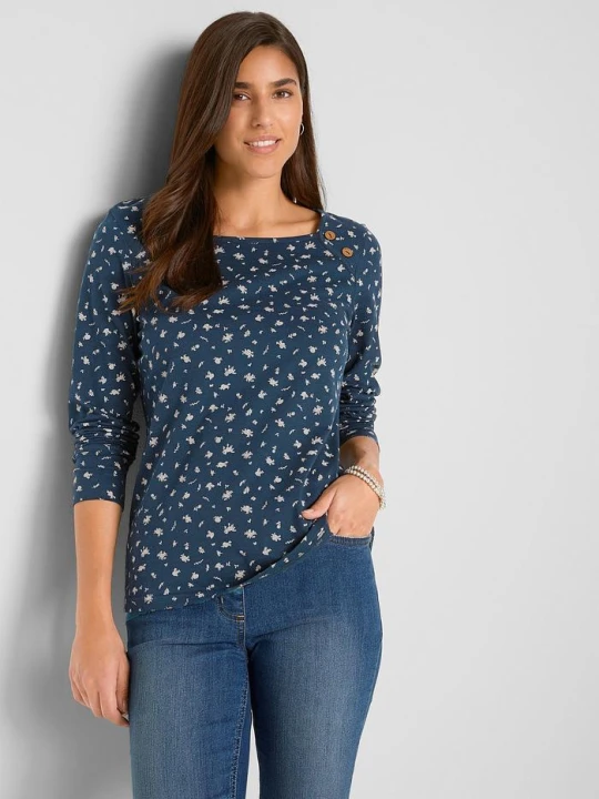 Zdjęcie produktu Shirt z długim rękawem i nadrukiem BonPrix niebieski