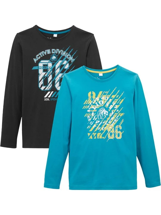Zdjęcie produktu Shirt z długim rękawem, z czystej bawełny organicznej (2 szt.) BonPrix czarny