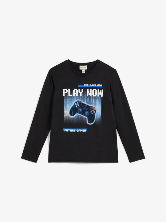 Zdjęcie produktu Shirt z długim rękawem, z czystej bawełny organicznej BonPrix czarny