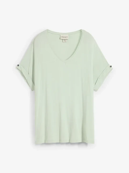 Zdjęcie produktu Shirt z lejącego materiału z wiskozą BonPrix zielony