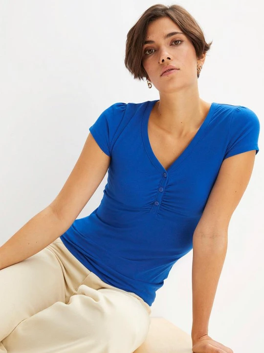 Zdjęcie produktu Shirt z plisą guzikową, z bawełny organicznej BonPrix niebieski