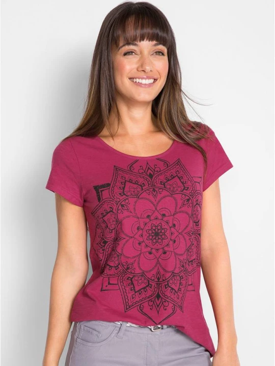 Zdjęcie produktu Shirt z przędzy mieszankowej, krótki rękaw BonPrix różowy
