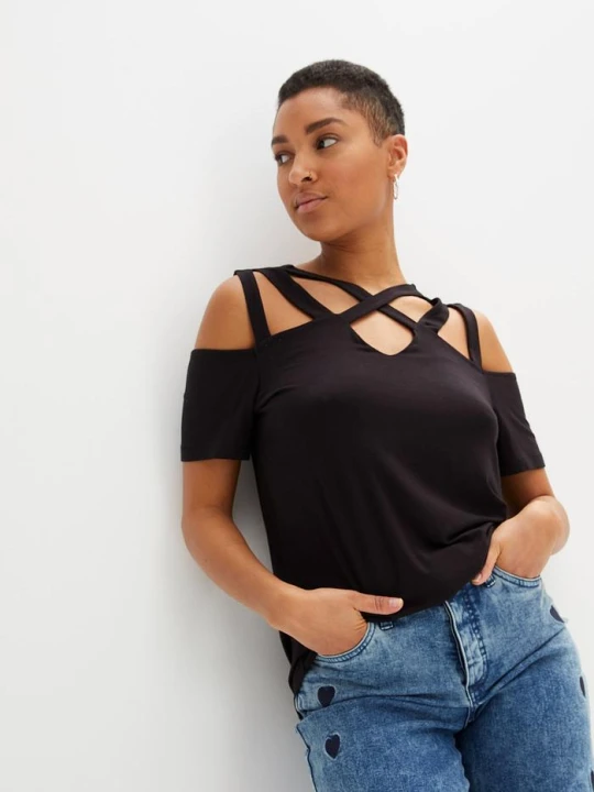 Zdjęcie produktu Shirt z wycięciami BonPrix czarny