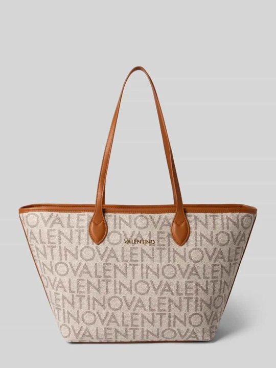 Zdjęcie produktu Shopper z wzorem logo i aplikacją z nazwą marki VALENTINO BAGS Koniakowy