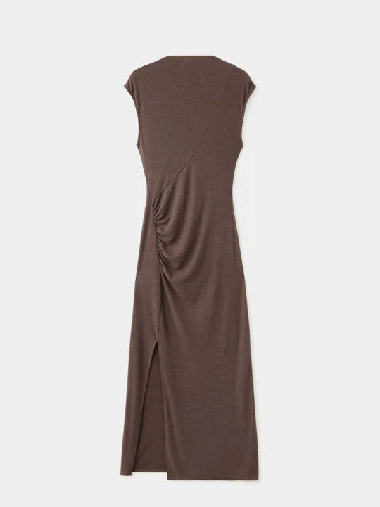 Zdjęcie produktu Side-ruched knit dress jasny / pastelowy brąz - Kobieta - MANGO brązowy