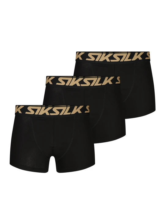 Zdjęcie produktu SikSilk Mens Black and Gold Pack of 3 Boxer Shorts