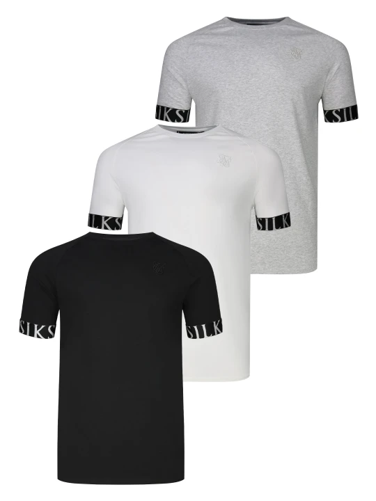 Zdjęcie produktu SikSilk Męska Czarna i Biała i Szara Zestaw 3 Koszulek Technicznych