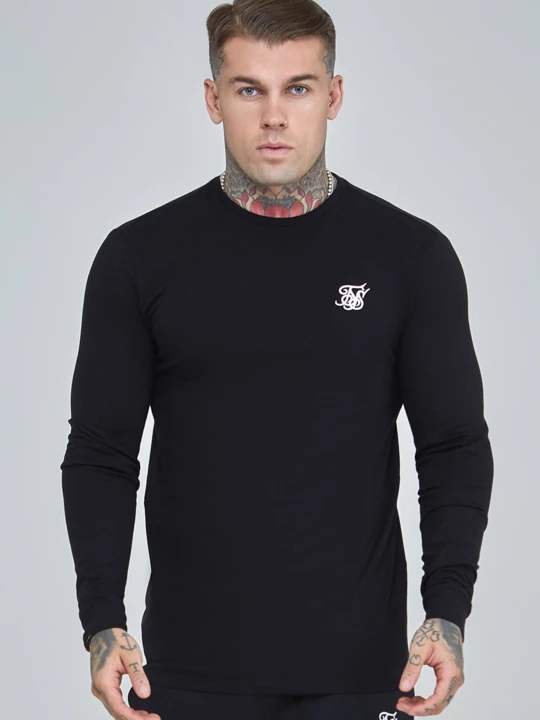 Zdjęcie produktu SikSilk Męska Czarna Podstawowa Koszulka z Długim Rękawem