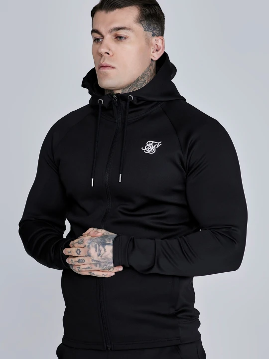 Zdjęcie produktu SikSilk Męska Czarna Essentials Poly Bluza z Pełnym Zamkiem Hoodie