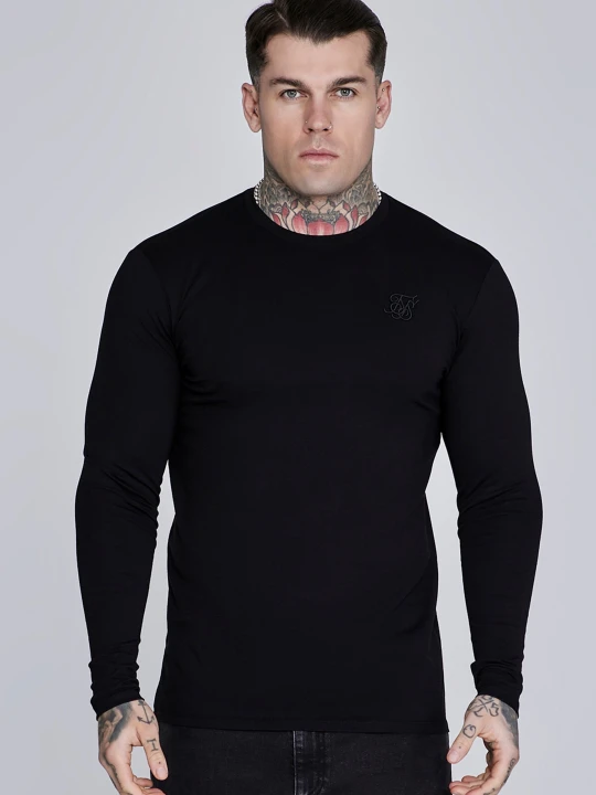 Zdjęcie produktu SikSilk Męska Czarna Koszulka z Długim Rękawem