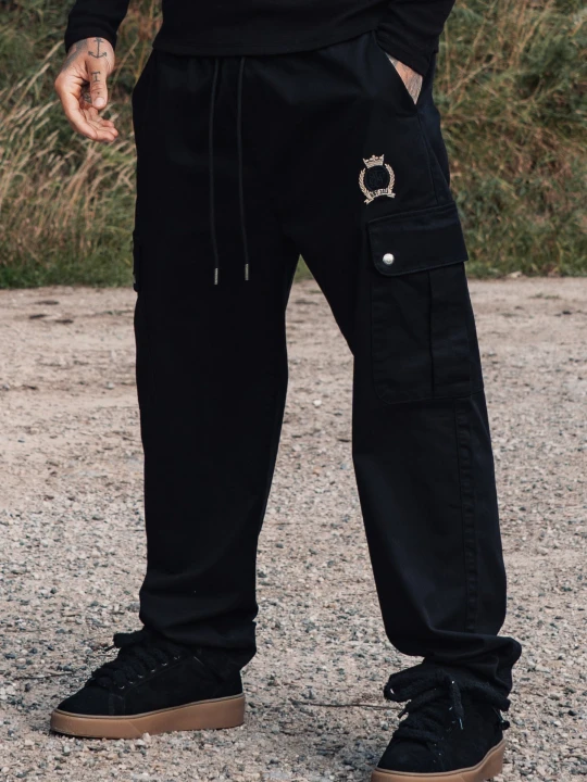 Zdjęcie produktu SikSilk Męskie Czarne Luźne Fit Spodnie Cargo
