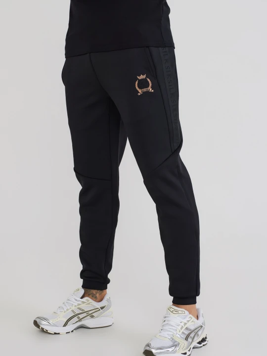 Zdjęcie produktu SikSilk Mens Black Muscle Fit Crest Joggers
