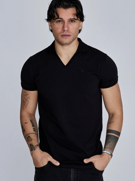 Zdjęcie produktu SikSilk Męski Czarny Polo z V-kołnierzem