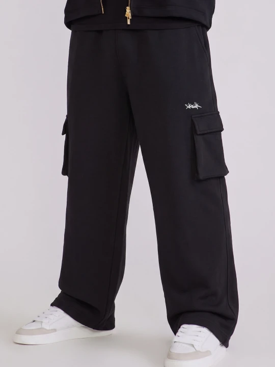 Zdjęcie produktu SikSilk Mens Black Wide Leg Cargo Joggers