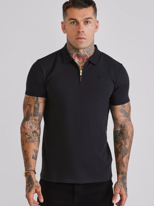 Zdjęcie produktu SikSilk Męska Czarna Rozpinana Koszulka Polo