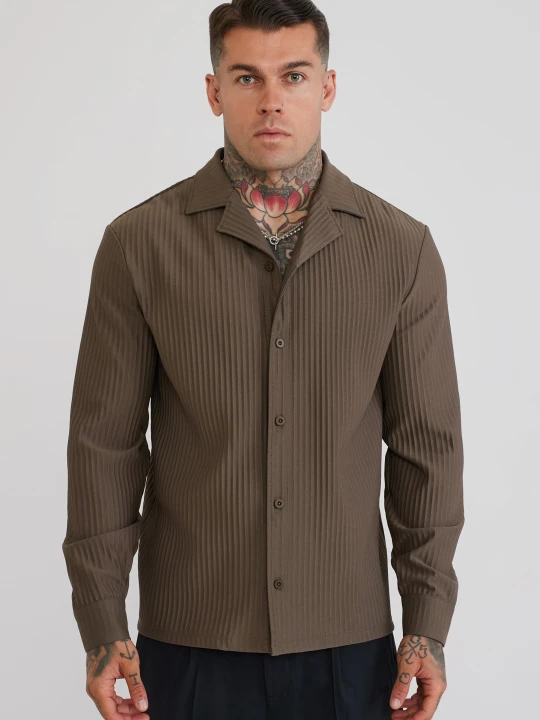 Zdjęcie produktu SikSilk Mens Brown LS Plisse Shirt