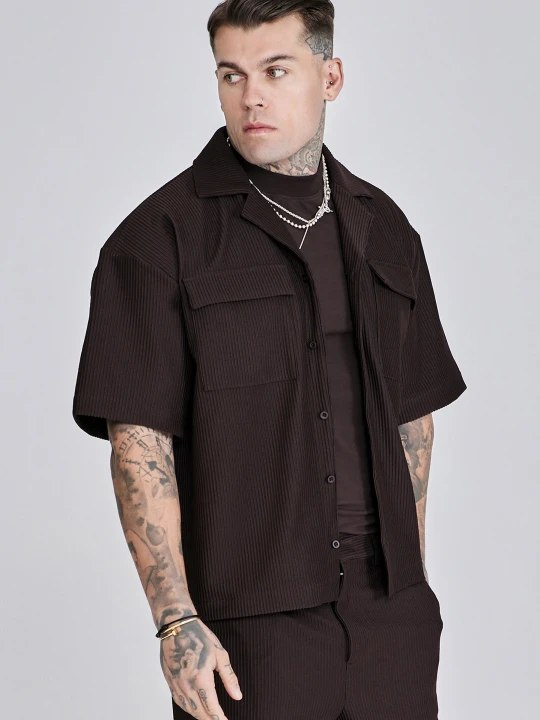 Zdjęcie produktu SikSilk Męska Brązowa Żebrowana Elegancka Koszula