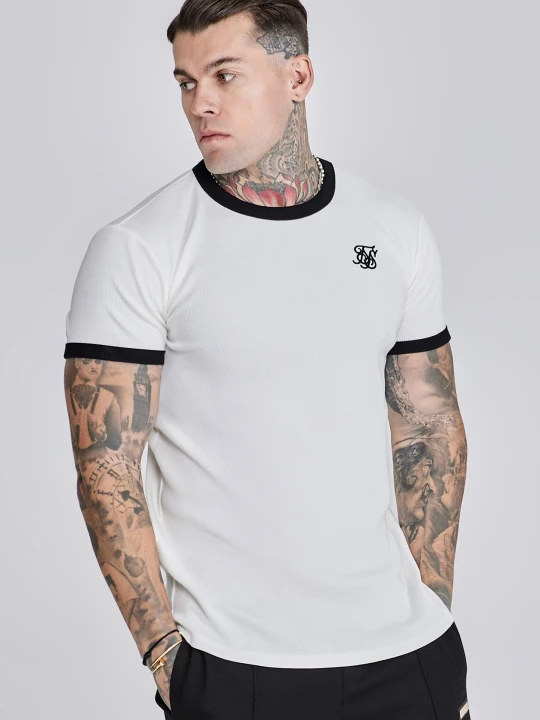 Zdjęcie produktu SikSilk Męski Ecru Żebrowany Ringer T-Shirt
