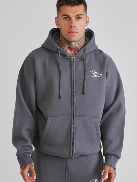 Zdjęcie produktu SikSilk Mens Grey Essentials Full Zip Hoodie