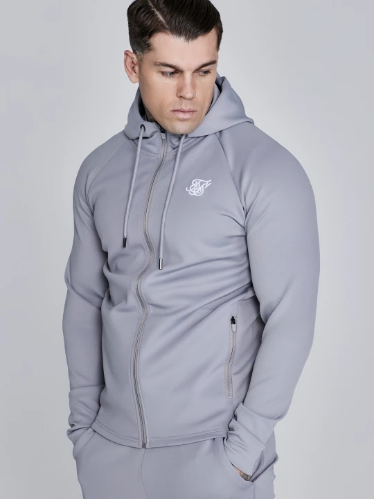 Zdjęcie produktu SikSilk Męska Szara Essentials Poliester Full Zip Bluza z Kapturem