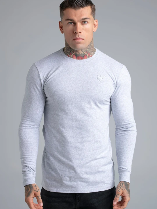 Zdjęcie produktu SikSilk Męska Szara Melanżowa Podstawowa Koszulka z Długim Rękawem