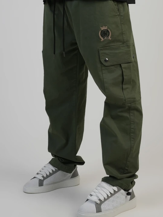 Zdjęcie produktu SikSilk Męskie Khaki Zielony Luźne Spodnie Cargo
