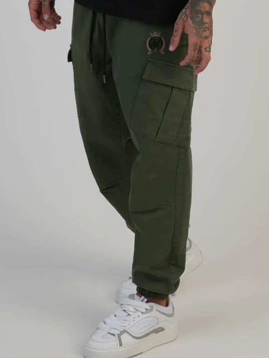 Zdjęcie produktu SikSilk Męskie Spodnie Cargo w Kolorze Khaki Zielonym o Regularnym Krójziego