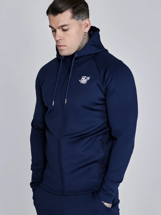 Zdjęcie produktu SikSilk Męska Granatowa Essentials Poly Full Zip Bluza z Kapturem