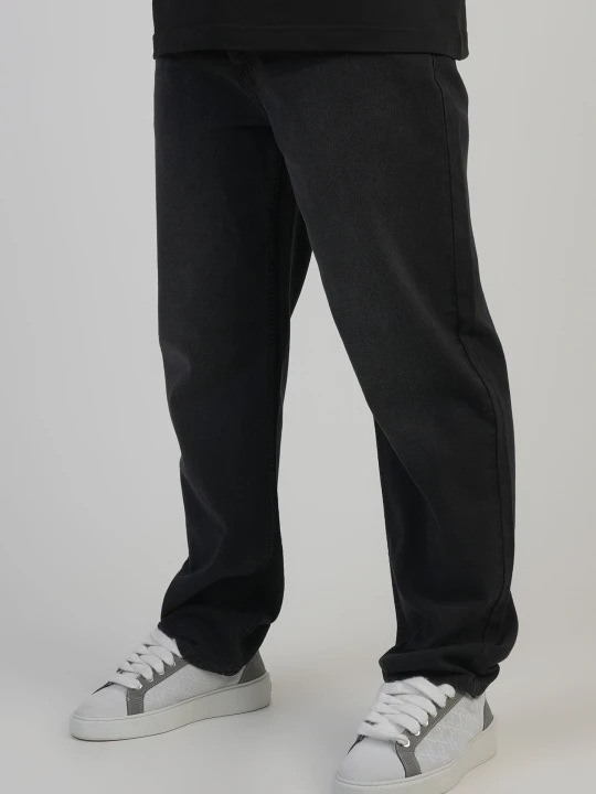 Zdjęcie produktu SikSilk Męskie Wypłukane Czarne Prosty Krój Jeansy