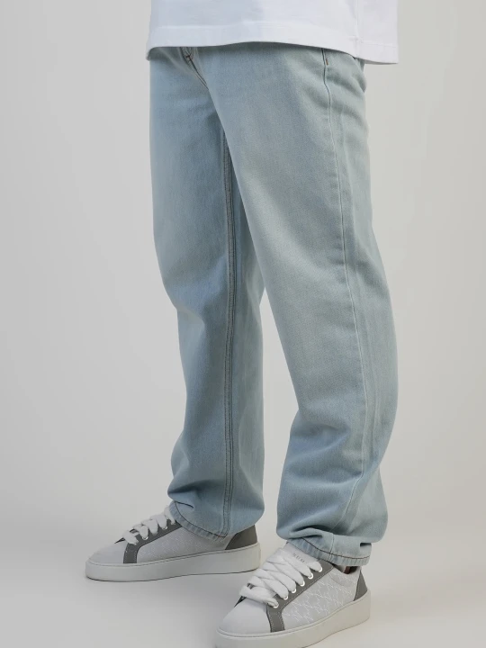 Zdjęcie produktu SikSilk Męskie Wypłukane Jasnoniebieskie Straight Fit Jeansy