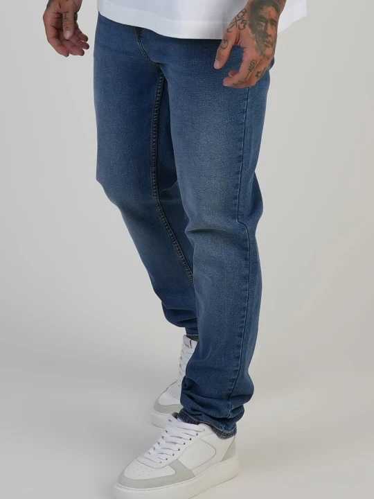 Zdjęcie produktu SikSilk Męskie Prane Średni Niebieski Slim Fit Jeansy